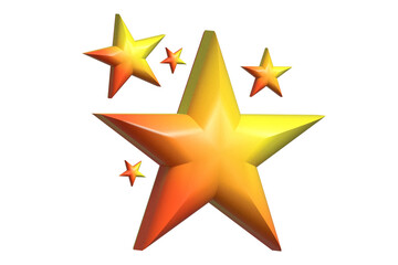 3d golden star. 3D star illustration. Realistic star rating. Five stars illustration.