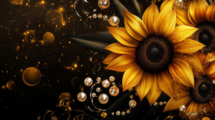 Gorgeous background wallpaper of sunflowers and pearls