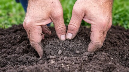 Hands of Gardener Preparing Garden Soil for Planting and Growing Vegetables and Herbs