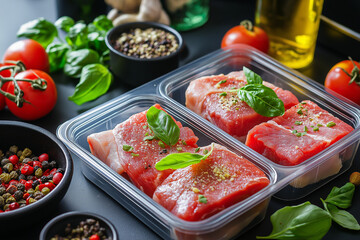 meal prep with raw meat. 