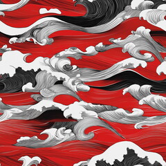 A series of waves and waves with a red seamless pattern background