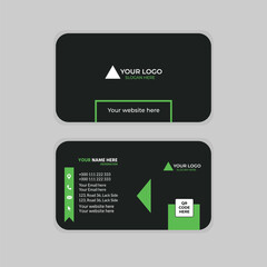 Green business card with black background.  Modern simple business card vector template.