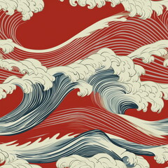 A series of waves and waves with a red seamless pattern background