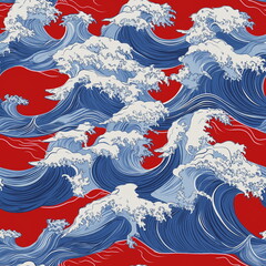 A series of waves and waves with a red seamless pattern background