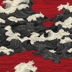 A series of waves and waves with a red seamless pattern background