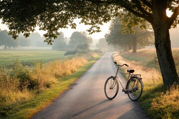 Tranquil Countryside Pathway with Bicycle and Trees