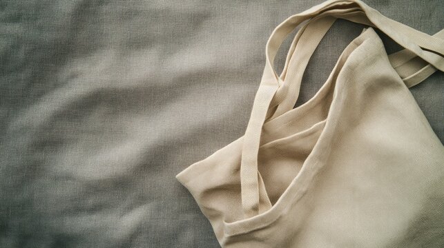 Minimalist Canvas Tote Bag on Neutral Linen Background Chic Aesthetic Flat Lay Photography