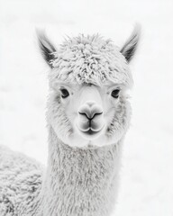 Obraz premium Black and white alpaca sketch on a minimalistic background