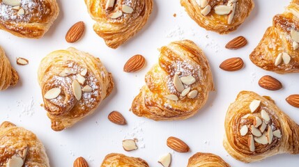 Assorted Almond Topped Pastries Displayed on White Background Perfect for Bakery or Dessert Promotions