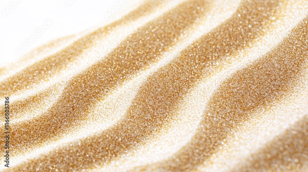 Poster Golden glitter sand texture on white background creating a shiny and sparkling frame ideal for copy space and abstract design projects