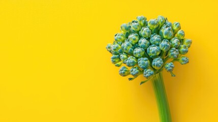 Fresh Organic Broccoli Floret Isolated on Bright Yellow Background for Healthy Eating Concept and Nutrition Promotion