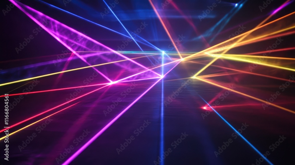 Poster vibrant geometric laser light beams creating a dynamic colorful abstract background for creative des