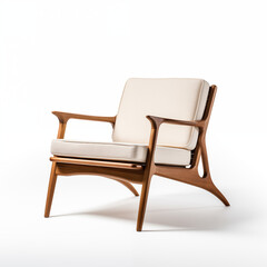MidCentury Modern Armchair Beige Upholstery Walnut Wood