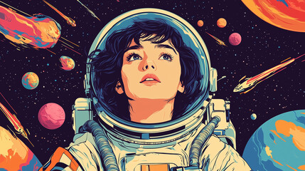Ilustración de mujer astronauta