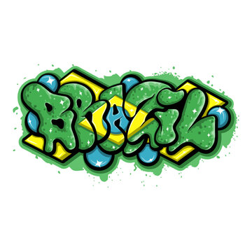 brazil country flag in graffiti art style