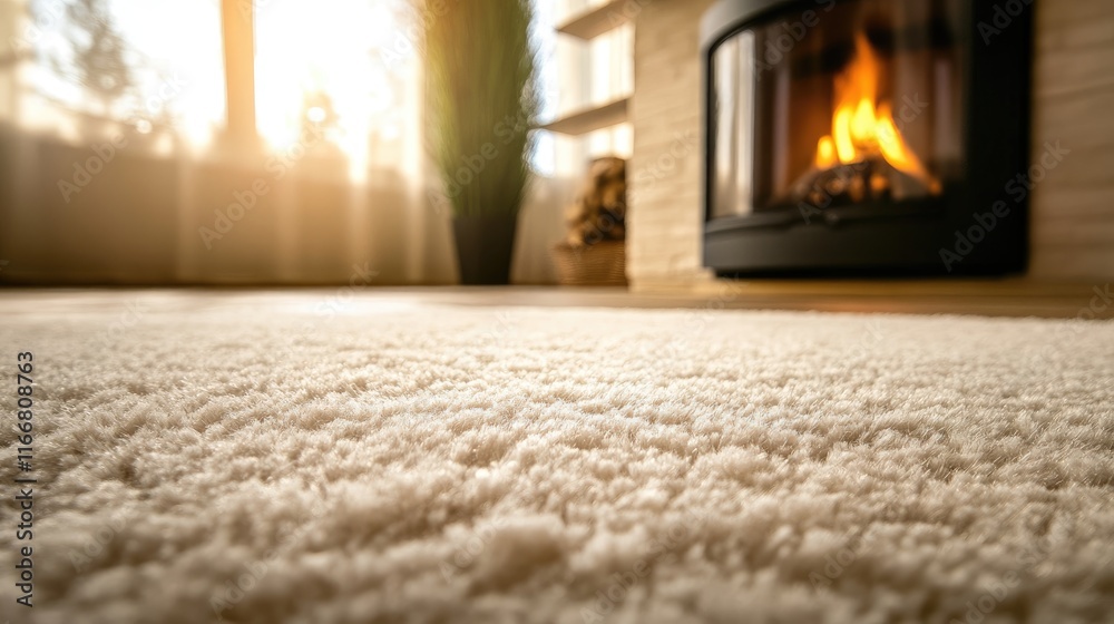 Aufkleber cozy living space with luxurious carpet flooring and warm fireplace ambience creating a tranquil hom