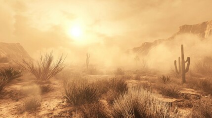 Fototapeta premium Muted Desert Landscape with Stormy Air Quality