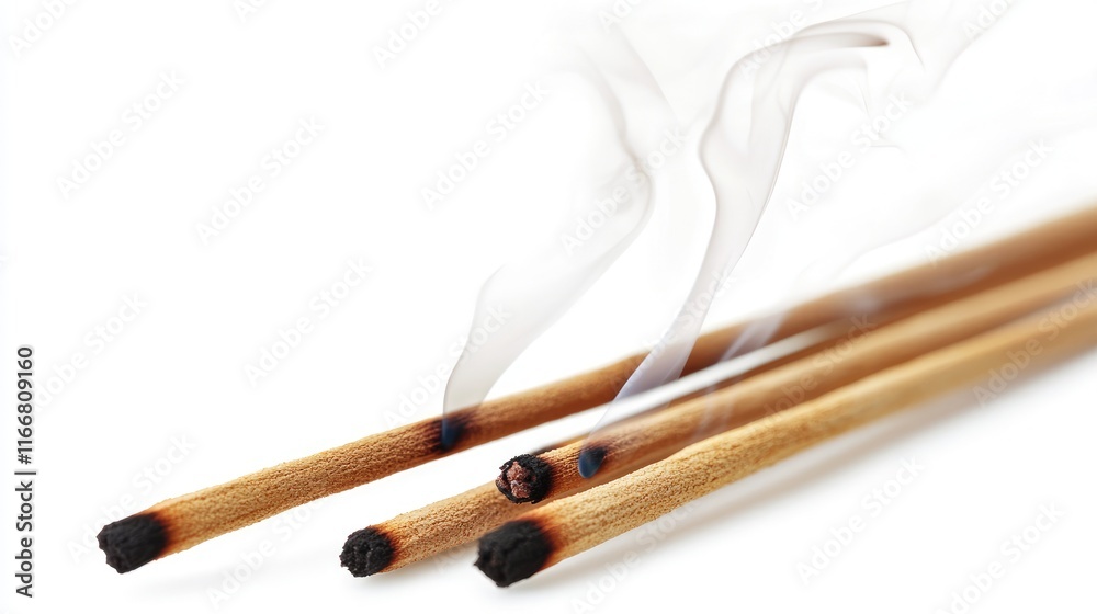 Aufkleber aromatic incense sticks with wisps of smoke creating a calming atmosphere on a clean white backgroun