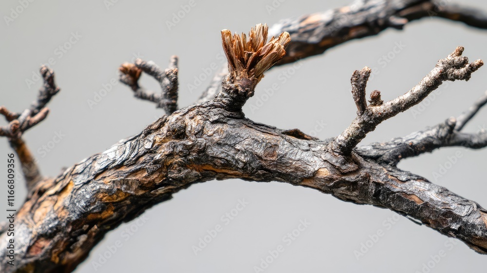 Poster Detailed close-up of a weathered incense cedar tree branch showcasing its intricate textures and natural beauty against a soft background.