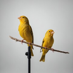 A cheerful canary singing on a white background.