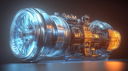 A futuristic experimental engine design being tested in a high-tech lab.