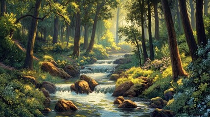 Obraz premium Spring background Stream of water in the forest
