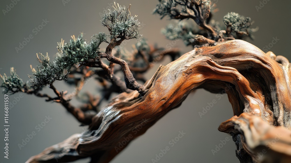 Poster intricate close-up of an old incense cedar tree branch highlighting its textured bark and delicate f