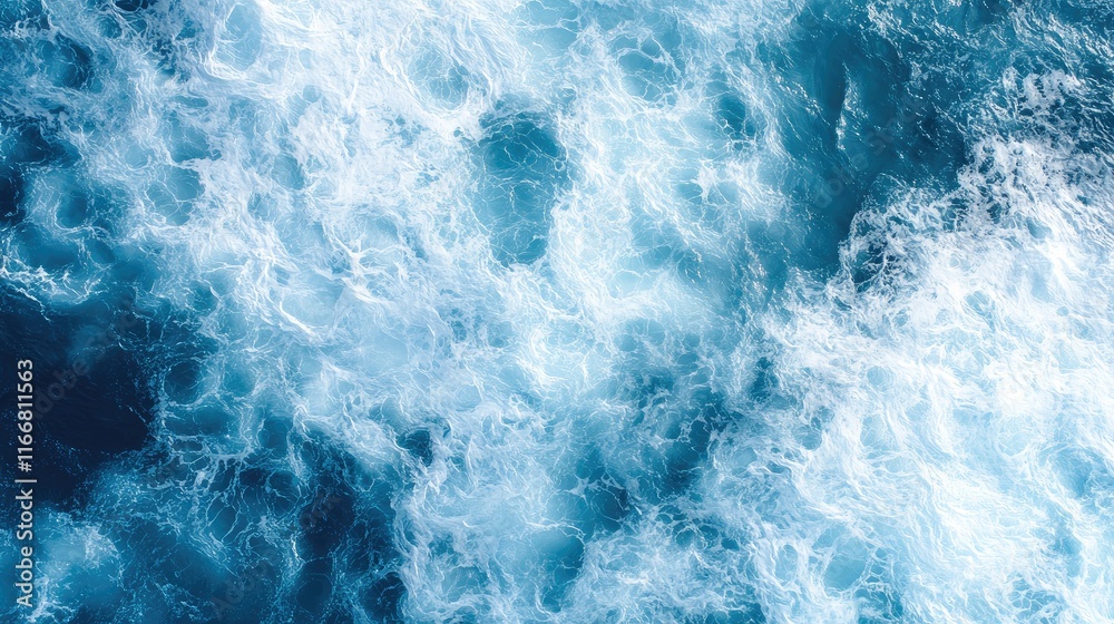 Poster Aerial Seascape with Turquoise Waves and White Foam Capturing the Dynamic Movement of the Ocean and Expansive Sky Above