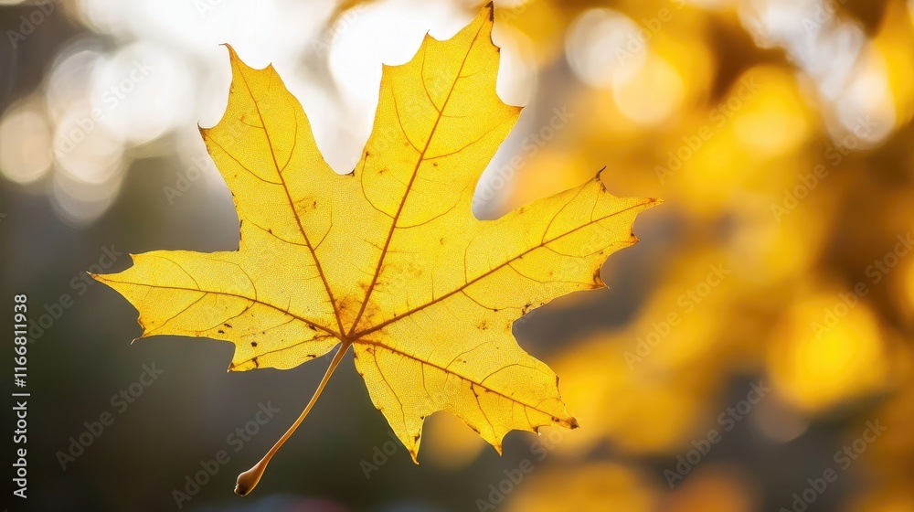 Poster golden autumn leaves glowing in the sunlight against a soft blurred background creating a warm and s