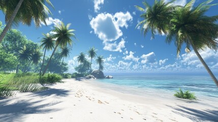 panorama of tropical beach with coconut palm trees