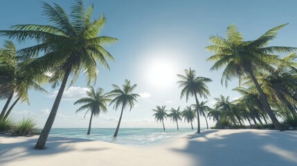 Obraz premium panorama of tropical beach with coconut palm trees