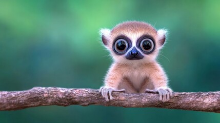 Fototapeta premium A cute, wide-eyed animal perched on a branch.