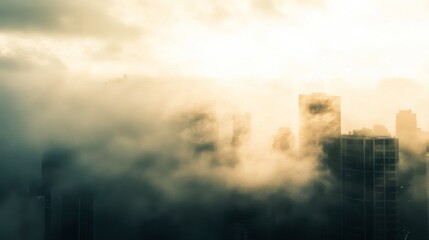 Sunrise Haze Over City Skyline in Abstract Style