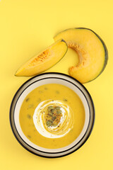 Pumpkin Soup, Tasty Homemade Pumpkin Soup in a Bowl 