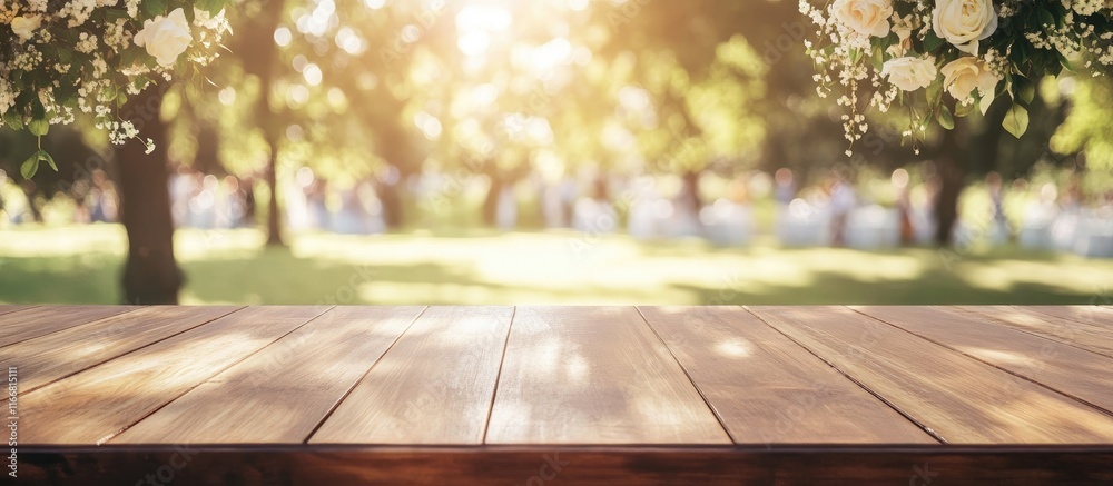 Poster elegant wooden table with a rich brown finish set against a soft bokeh background perfect for produc