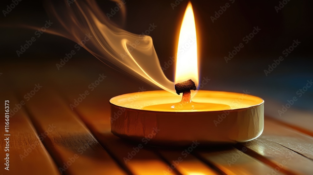 Aufkleber Incense stick ignited by candle flame with smoke curling in a serene setting creating a tranquil atmosphere for meditation and relaxation
