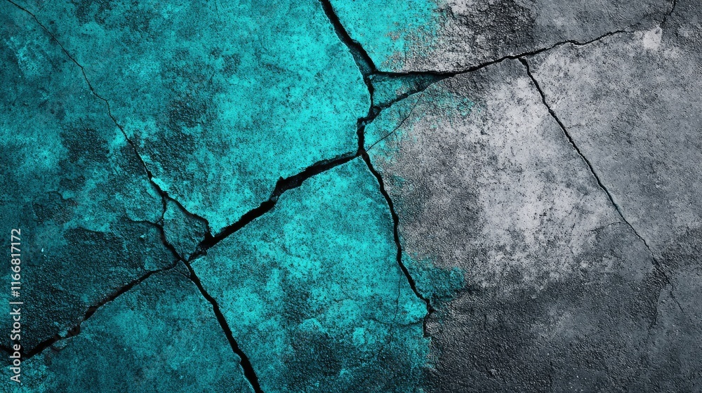 Poster teal and gray cracked asphalt texture featuring metallic ash accents suitable for background design 