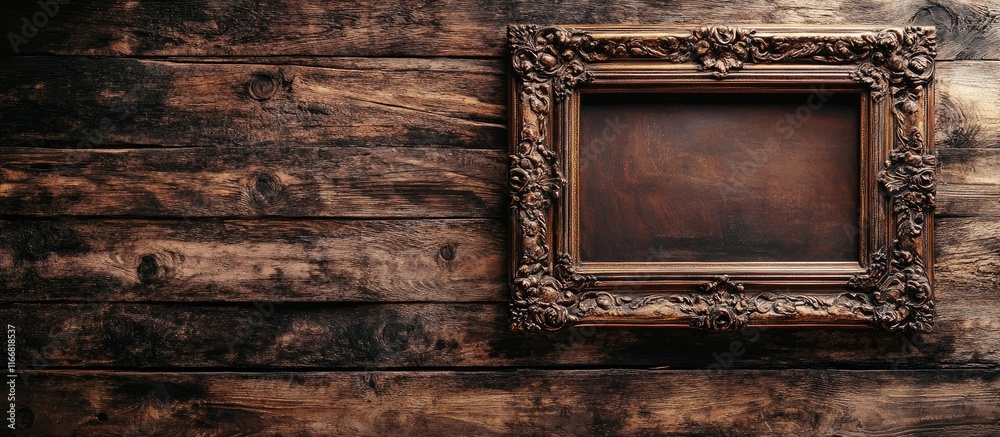 Aufkleber vintage wooden frame on rustic wall background suitable for displaying artwork or photographs in a c