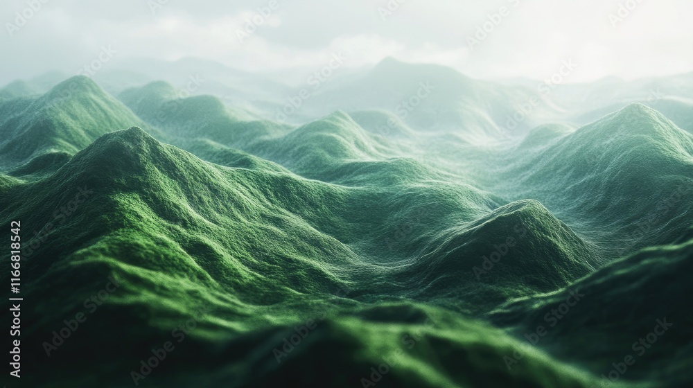 Aufkleber Lush green rolling hills under soft clouds creating a serene and tranquil landscape view in nature