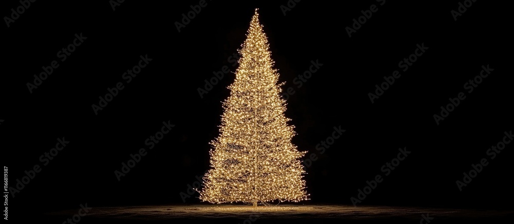 Poster glowing christmas tree beautifully decorated with twinkling lights set against a dark background cre