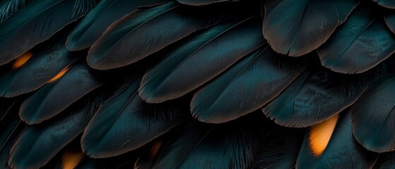 Obraz premium Dark Teal Bird Feathers Texture Macro Photography Background