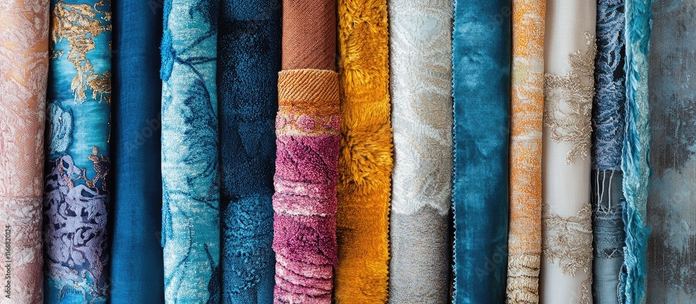 Aufkleber Textured upholstery fabric samples featuring a diverse range of colors and patterns ideal for innovative interior design projects