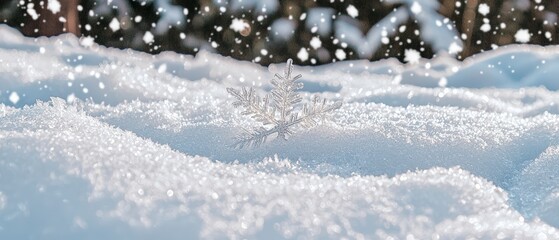 Sparkling Snowflake in Winter Snowdrift  Snowfall Scene