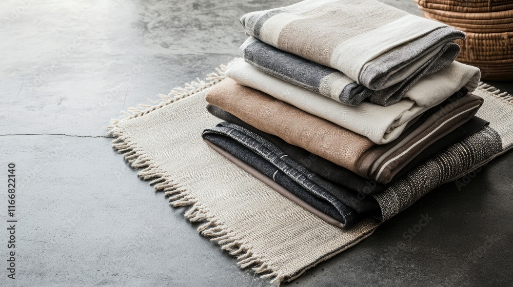 Poster elegant folded textiles in minimalist style showcasing industrial appeal with neutral color palette 