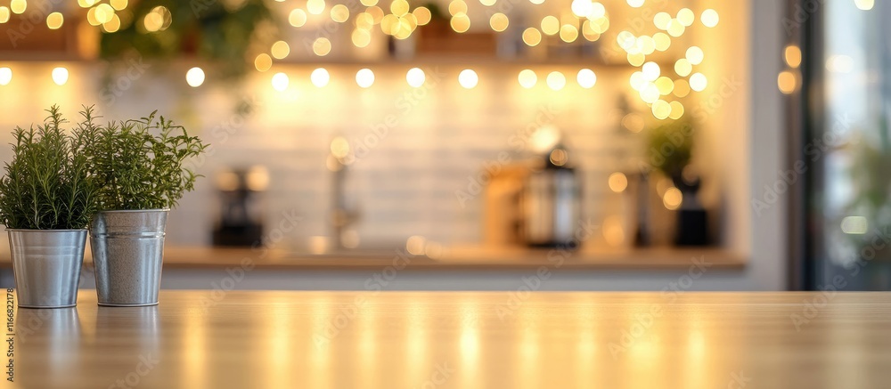 Poster cozy home kitchen with soft bokeh lights creating a warm atmosphere perfect for interior design insp