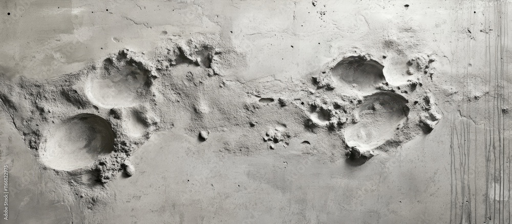Poster Textured cement surface with unique patterns and footprints suitable for modern architecture and interior design projects