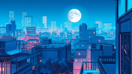 Obraz premium エモーショナルな夜景と都市の風景,挿絵,仕事,懐かしい,