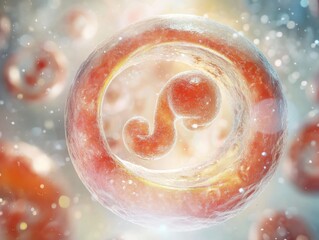 Fototapeta premium Microscopic view of a developing embryo within a cell, showcasing intricate details and vibrant colors.