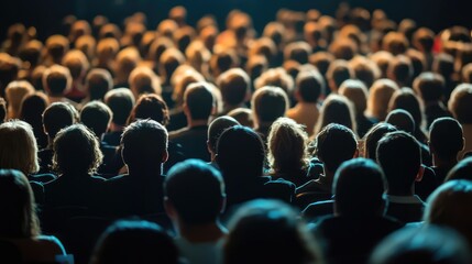 Audience immersed in concert atmosphere with vibrant lighting creating an energetic ambiance and showcasing diverse hairstyles and silhouettes.