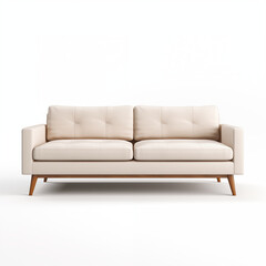 Obraz premium Beige Leather Sofa MidCentury Modern Design Wooden Legs